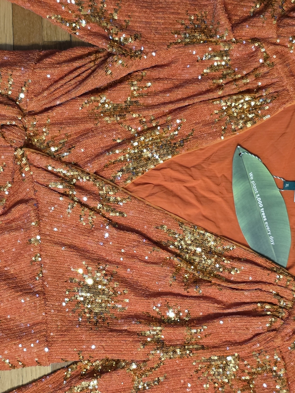 FARM Rio XL Sunny Orange Sequin Wrap Mini Dress - Picture 14 of 16